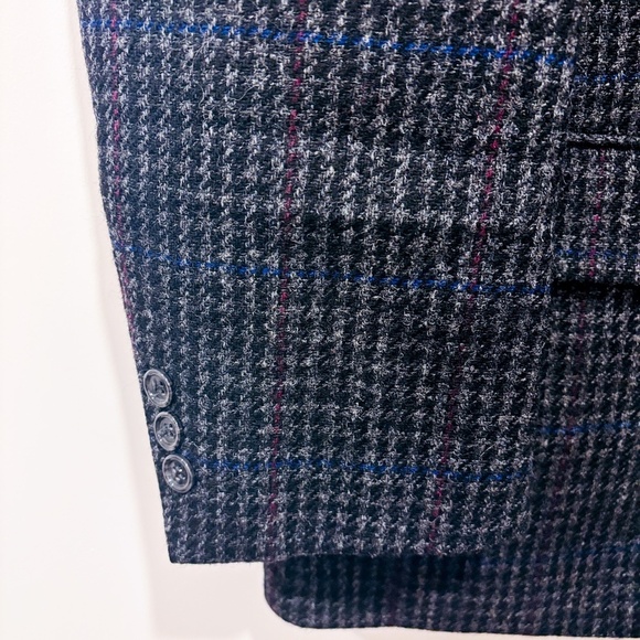 HENLEY Black Wool Plaid Blazer Classic Tailored Vintage | 42R * - Picture 6 of 8